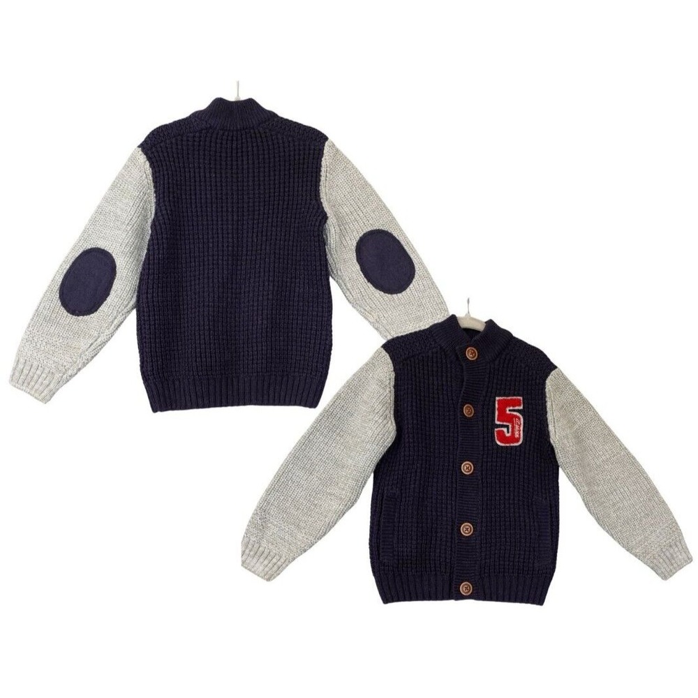 Chunky Elbow Patchwork Cardigan Kids Boys 4 Navy Varsity Embroidered LC WAIKIKI‎